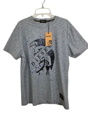 NWT Diesel Men's Y2K Retro Logo Spell Out Tee Grey Size Large